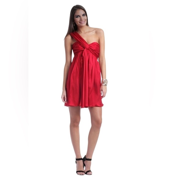 Moschino Cheap and Chic Key to My Heart red silk mini dress one shoulder size 46 - Picture 1 of 13